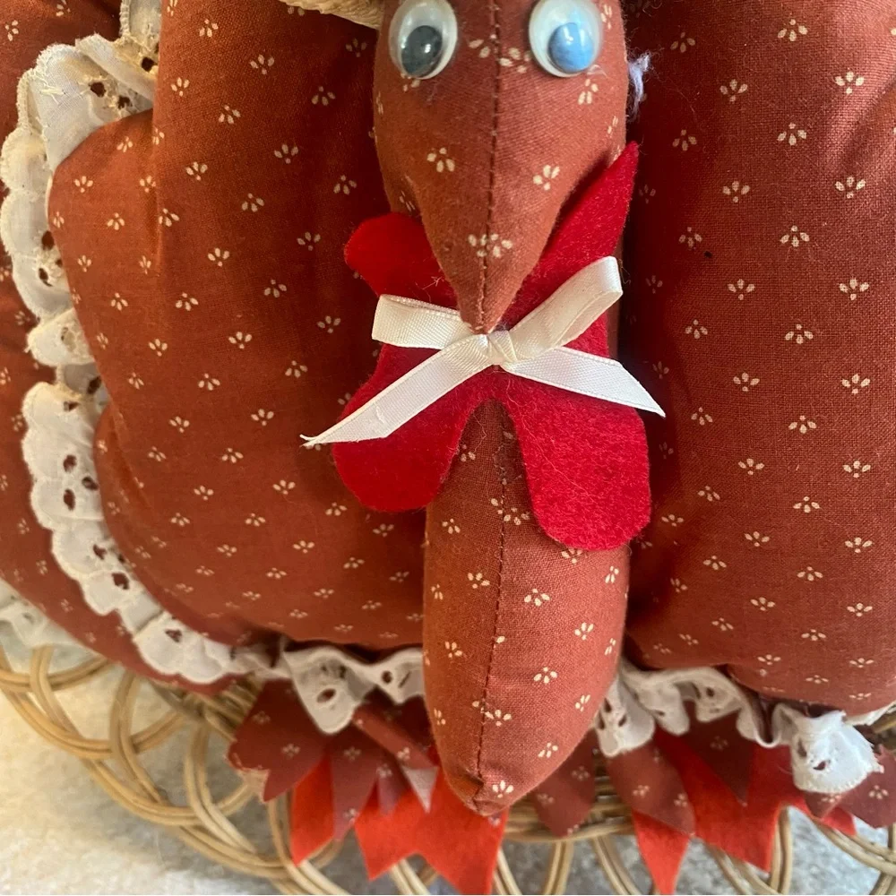Vintage 80s Quilted Thanksgiving Turkey 3D Door Wreath 16”